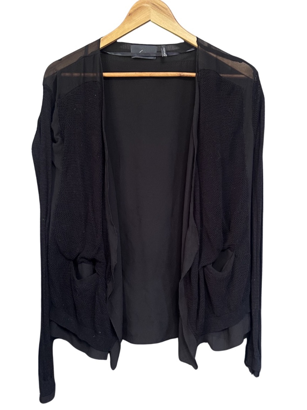 Line the Label Mesh Cardigan, Size Extra Small, XS, Black, Netting, Chiffon
